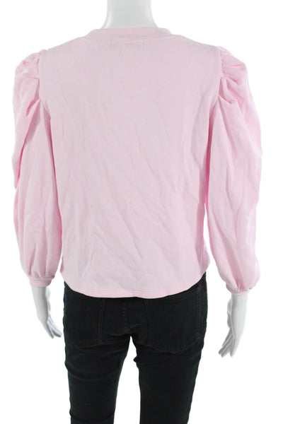 Designer Womens Basic Pink Pima Cotton Crew Neck Long Sleeve T-Shirt Size XS