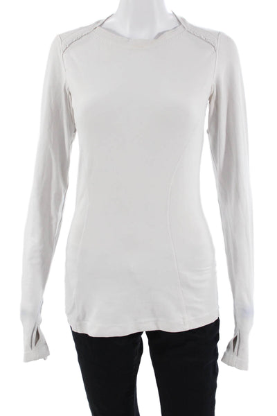 Lululemon Women White Long Sleeve Basic T-Shirt Crew Neck Nylon Blend Size XS