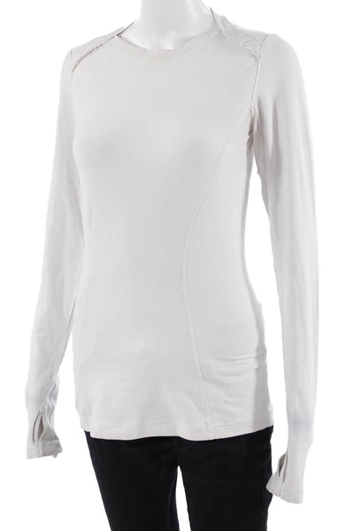 Lululemon Women White Long Sleeve Basic T-Shirt Crew Neck Nylon Blend Size XS
