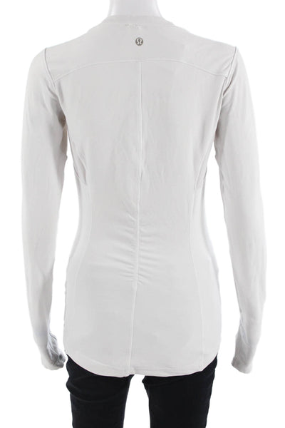 Lululemon Women White Long Sleeve Basic T-Shirt Crew Neck Nylon Blend Size XS