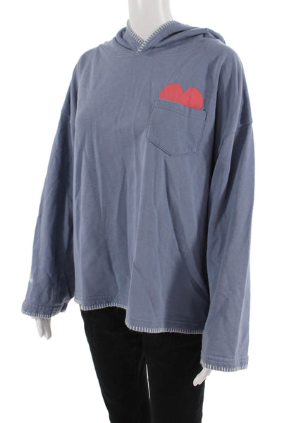 Designer Women Pullover Hoodie Blue Graphic Dog Long Sleeve Size S
