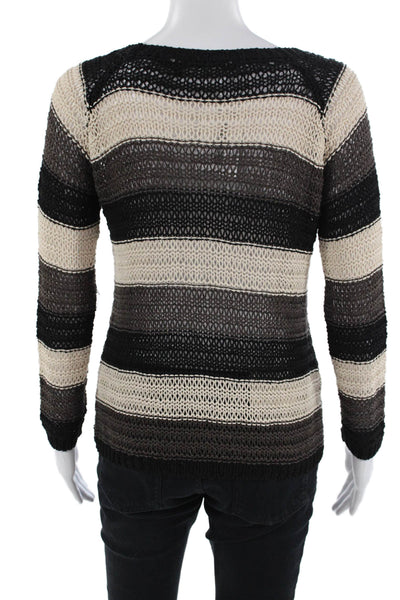 525 America Women Striped Boho Linen-Blend Pullover Beige Long Sleeve Size S