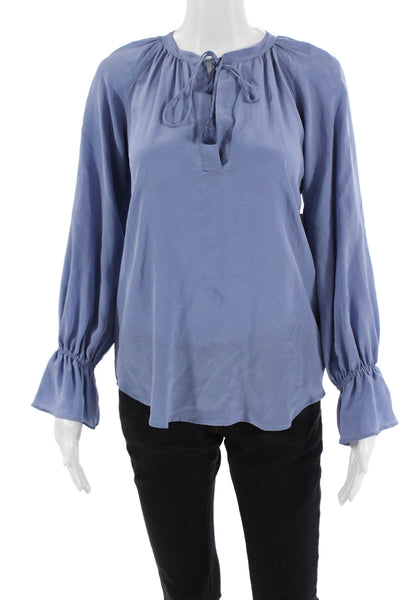 Joie Womens Tunic Blouse Blue 100% Silk Long Sleeve Drawstring Size XS