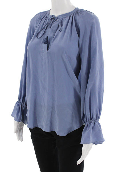 Joie Womens Tunic Blouse Blue 100% Silk Long Sleeve Drawstring Size XS
