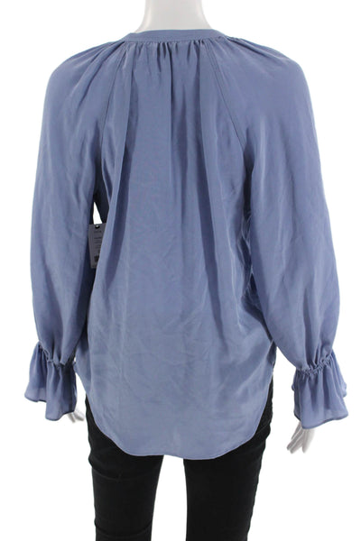 Joie Womens Tunic Blouse Blue 100% Silk Long Sleeve Drawstring Size XS