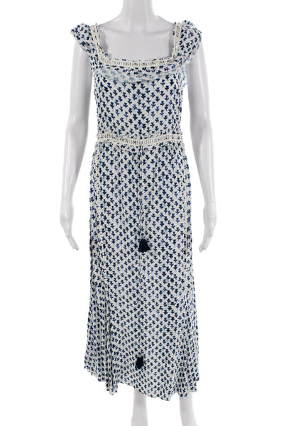 Saylor Women Maxi Sundress Blue Floral Square Neck Boho Size M