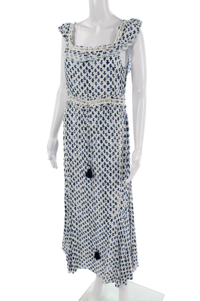Saylor Women Maxi Sundress Blue Floral Square Neck Boho Size M