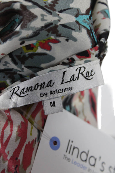 RaMona LaRue Women Black Floral Slip Dress Sleeveless Midi Microfiber Size M