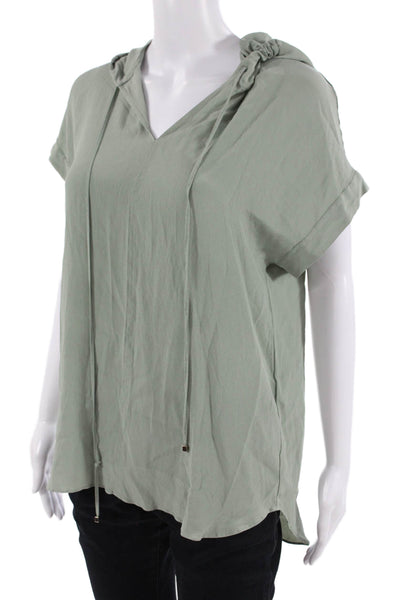 Antonelli Womens Tunic Hoodie Green V-Neck Short Sleeve Size 46