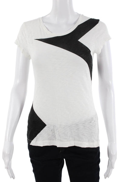 Rag & Bone Womens Basic Jersey T-Shirt Black Geometric Crew Neck Size S
