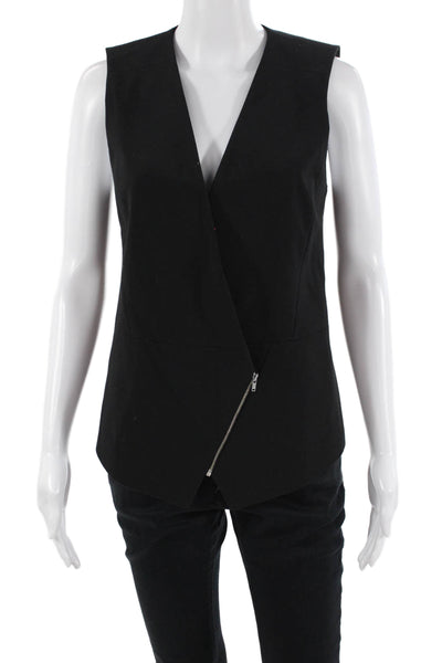 Trouve Women Vest Black V-Neck Sleeveless Leather Zip Size XS