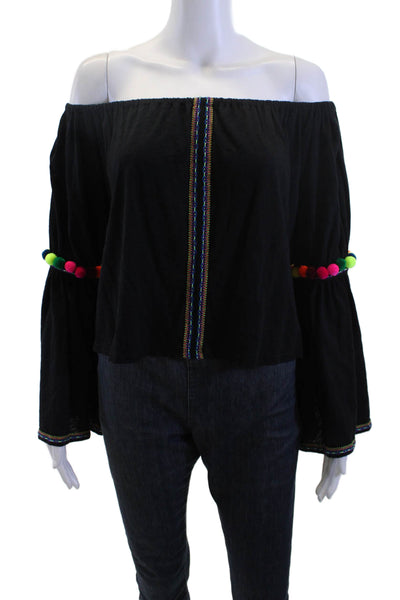 Pitusa Women Bohemian Black Long Sleeve Blouse Size One Size