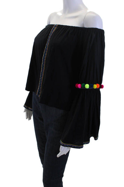 Pitusa Women Bohemian Black Long Sleeve Blouse Size One Size