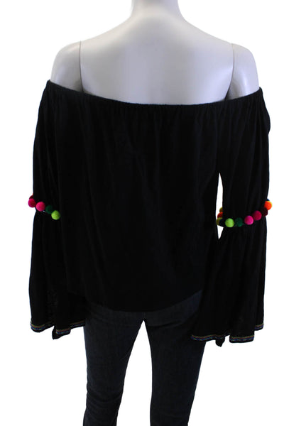 Pitusa Women Bohemian Black Long Sleeve Blouse Size One Size