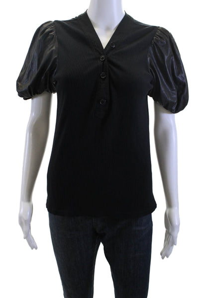 Derek Lam 10 Crosby Womens Black V-Neck Short Sleeve Blouse Size M