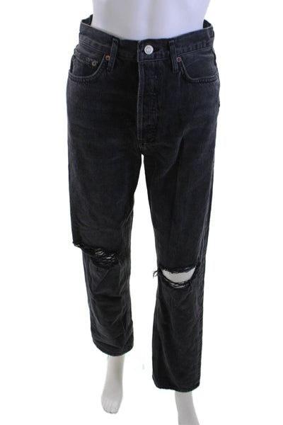 Agolde Unisex Cropped Straight Black High-Rise Jeans Size 25