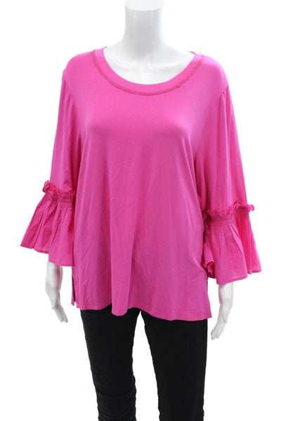 Kobi Halperin, Women Tunic Blouse Pink 3/4 Sleeve Round Neck Bohemian Size L