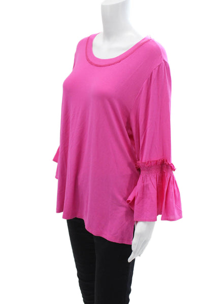 Kobi Halperin, Women Tunic Blouse Pink 3/4 Sleeve Round Neck Bohemian Size L