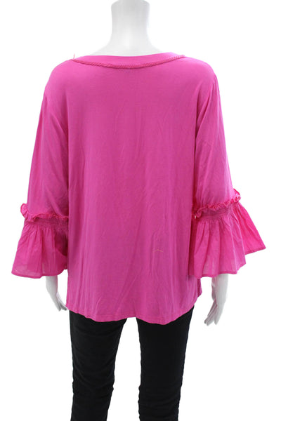 Kobi Halperin, Women Tunic Blouse Pink 3/4 Sleeve Round Neck Bohemian Size L