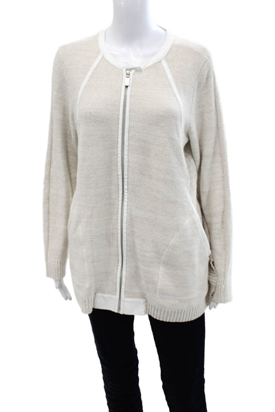 White + Warren Unisex Beige Full-Zip Cardigan Long Sleeve Size L