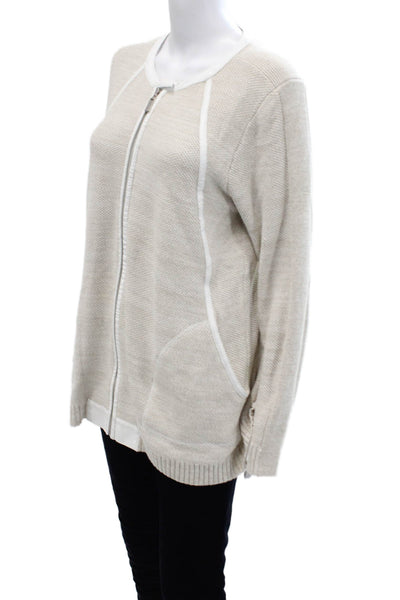 White + Warren Unisex Beige Full-Zip Cardigan Long Sleeve Size L