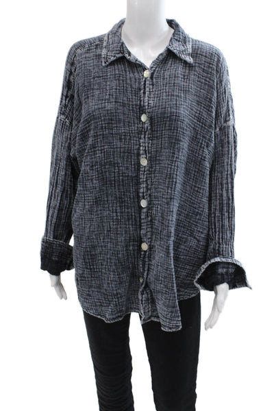 Electric & Rose Women Dark Gray Check Cotton Button-Up Blouse Size L