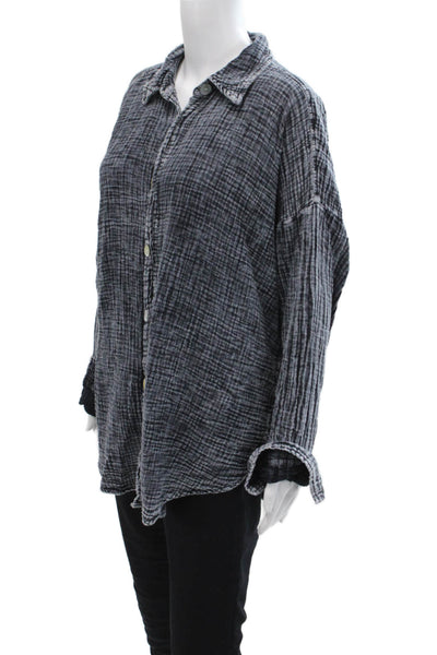 Electric & Rose Women Dark Gray Check Cotton Button-Up Blouse Size L