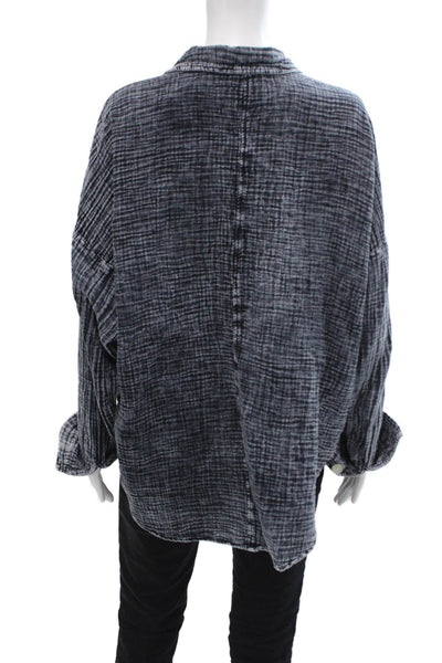 Electric & Rose Women Dark Gray Check Cotton Button-Up Blouse Size L