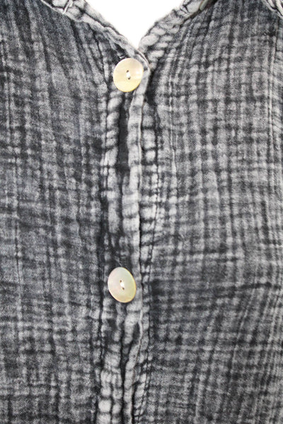 Electric & Rose Women Dark Gray Check Cotton Button-Up Blouse Size L