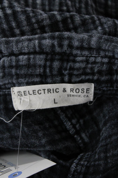 Electric & Rose Women Dark Gray Check Cotton Button-Up Blouse Size L