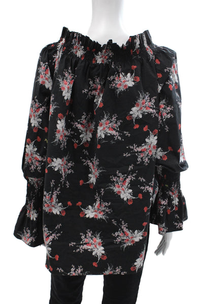 Adam Lippes Women Black Floral Tunic Blouse Long Sleeve Size M