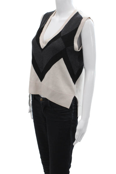Haute Hippie Women Beige Merino Argyle V-Neck Sleeveless Vest Size XS