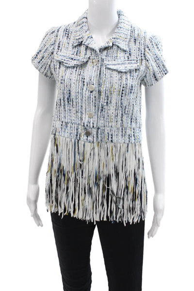 Drew Women Bohemian Collared Button Short Sleeve Jacket Blue Size S
