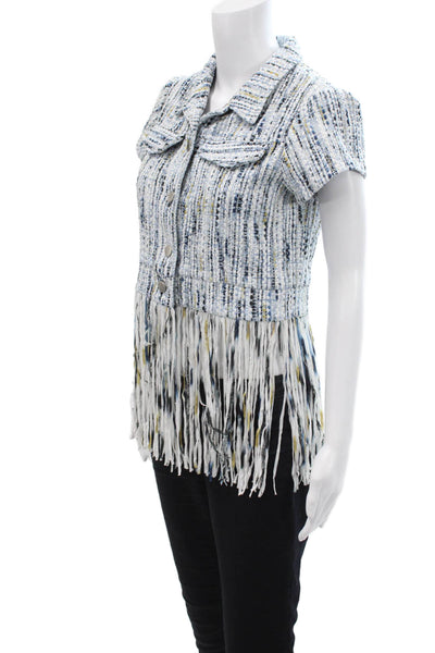 Drew Women Bohemian Collared Button Short Sleeve Jacket Blue Size S