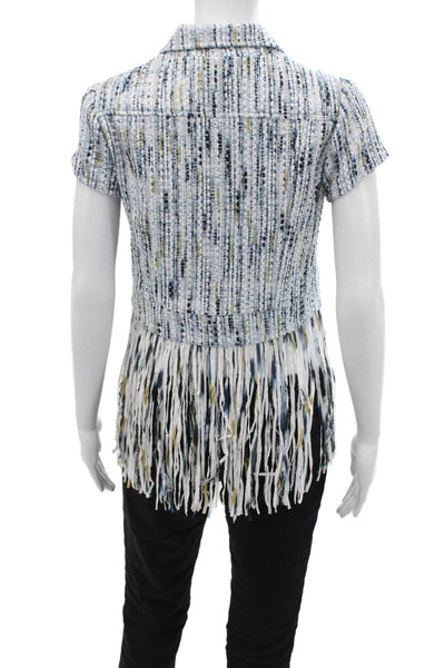 Drew Women Bohemian Collared Button Short Sleeve Jacket Blue Size S