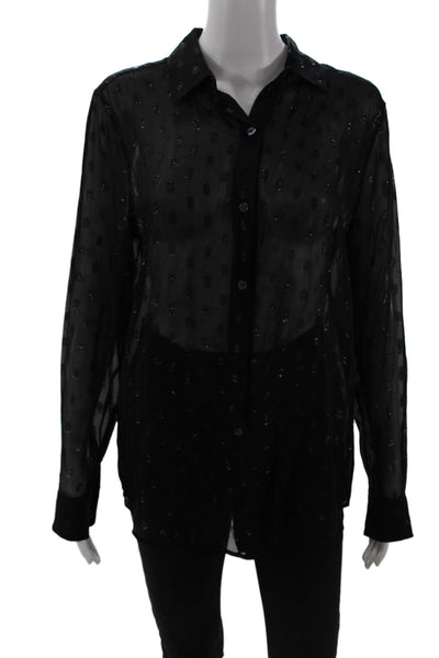Equipment Femme Women Black Silk-Blend Button-Up Blouse Long Sleeve Size M