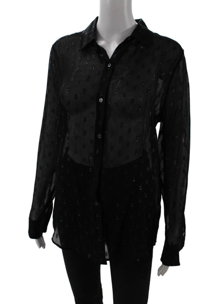 Equipment Femme Women Black Silk-Blend Button-Up Blouse Long Sleeve Size M