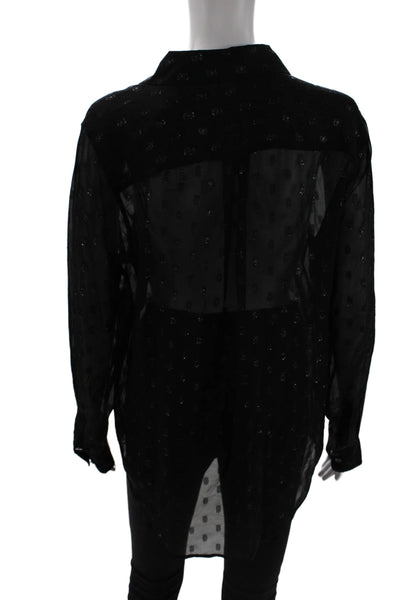 Equipment Femme Women Black Silk-Blend Button-Up Blouse Long Sleeve Size M
