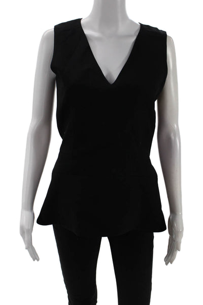 Victoria Beckham Women Black V-Neck Zip Sleeveless Tank Top Designer Size 3