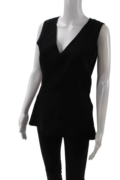 Victoria Beckham Women Black V-Neck Zip Sleeveless Tank Top Designer Size 3