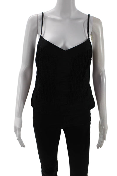 Charles Chang-Lima Womens Black Cotton Lycra Camisole V-Neck Button Size 8