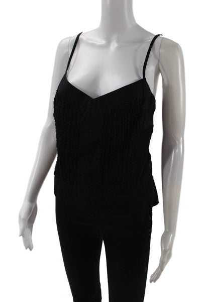 Charles Chang-Lima Womens Black Cotton Lycra Camisole V-Neck Button Size 8