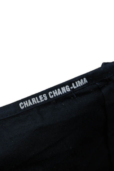 Charles Chang-Lima Womens Black Cotton Lycra Camisole V-Neck Button Size 8