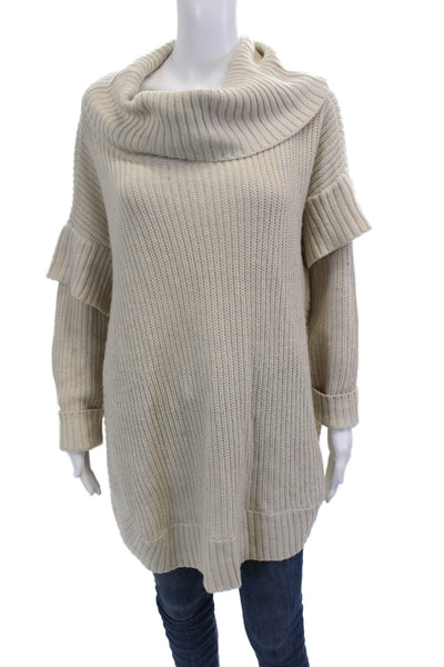 RD Style Women Pullover Turtleneck Sweater Beige Bohemian Long Sleeve Size XL