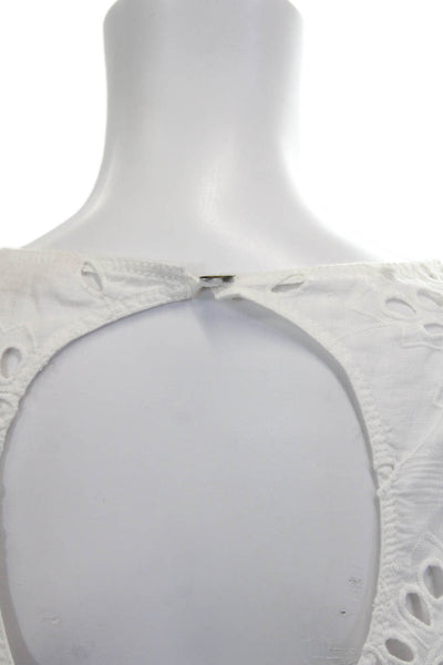 Rebecca Taylor Women Blouse White Floral Linen Long Sleeve Bohemian Size M
