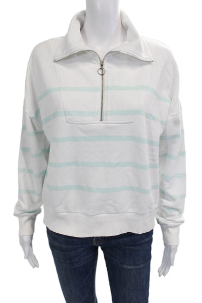 Carbon38 Women White Zip Pullover Sweatshirts Long Sleeve Collared Size S Tall