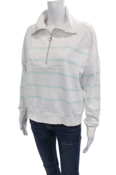 Carbon38 Women White Zip Pullover Sweatshirts Long Sleeve Collared Size S Tall
