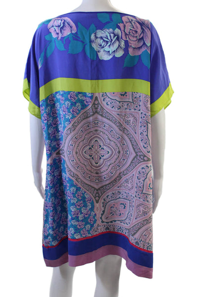 Charlotte Sparre Women Kaftan Blue Floral V-Neck Short Sleeve Size XL