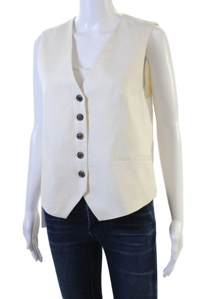Zara Women Beige V-Neck Button Sleeveless Vest Linen Blend Size S