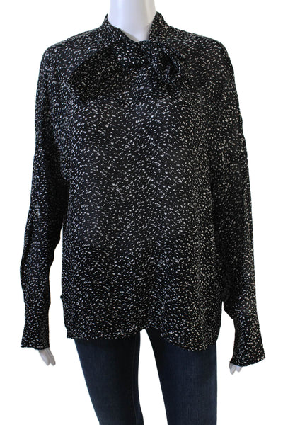 Bimba Y Lola Women Black High Neck Tie Long Sleeve Viscose Blouse Size M